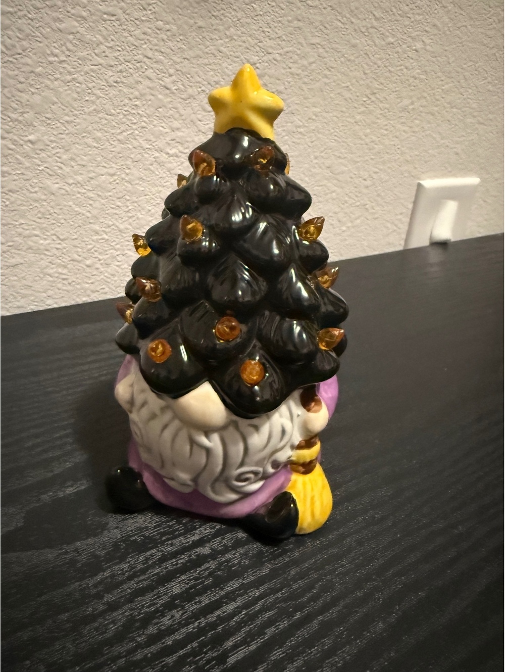Halloween Ceramic Gnome Black Tree Amber Lights Star Figurine Decor